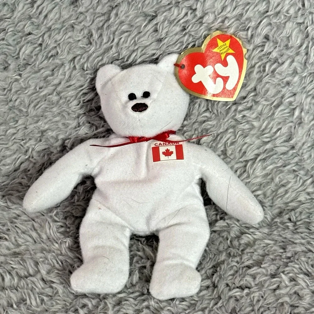 Ty Teenie Beanie Baby Maple the Bear Plush Canada White Teddy McDonald's Toy